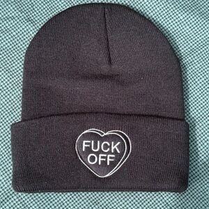 Black Beanie with Heart Candy Saying